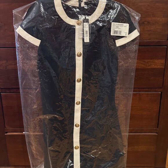 NWT Alice & Olivia Coley Button Mini Shift Dress Black/White Women Size 0 - Picture 9 of 15